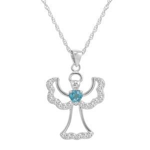 Swiss Blue and White Topaz Angel Pendant-Necklace in Sterling Silver